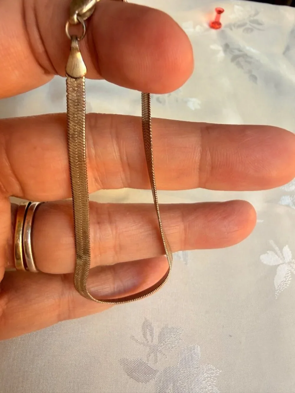 Vintage Silver-Tone Herringbone Chain Bracelet
